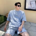P85 Ribbed Hem T-sleeve High Temperature Three-dimensional Embossed Summer Short-sleeved Shorts Suit