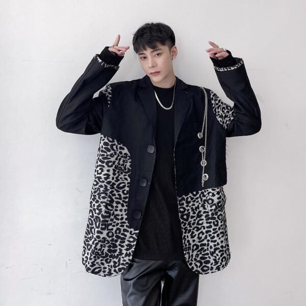 P1351226 Retro Leopard Print Stitching Suit Design Sense of Personality Niche Suit Men's Trend