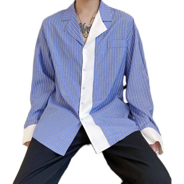 A452 blue vertical stripes long sleeve shirt