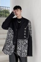 P1351226 Retro Leopard Print Stitching Suit Design Sense of Personality Niche Suit Men's Trend