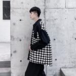 P115 Fashionable Plaid Panel Personalized Raw Edge Cutting Design Fashionable Jacket