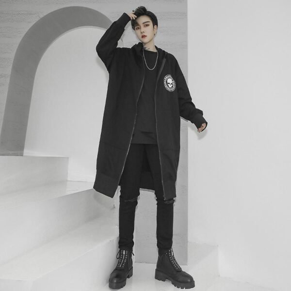 Korean Fashion Men's Windbreaker Jacket Zip Up Jacket Long Skull Jacket