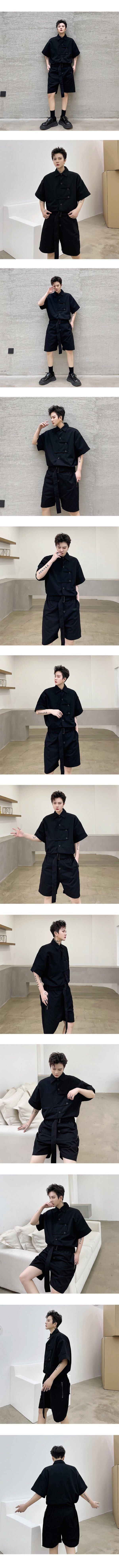 B251A-TT87-P130 Dark Black Korean Men's Overalls Jumpsuit