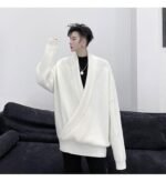 KK1520 Solid Color Lapel Drop Shoulder Men's Loose Pullover Thick Sweater