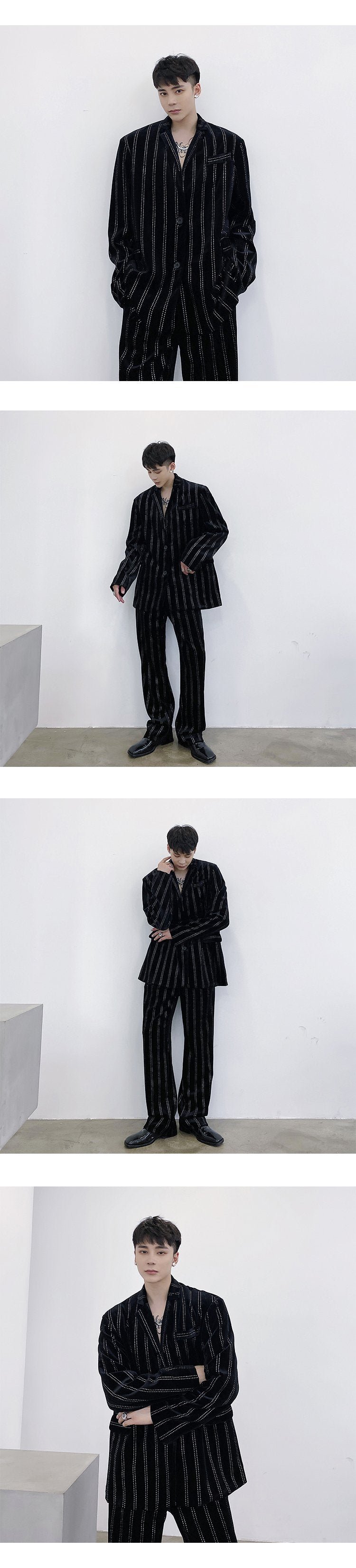 9968 Show Design Thickened Korean Velvet Bright Diamond Vertical Bar Show Thin Temperament Fashionable Suit