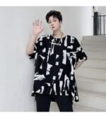 KK1686/P75 Geometric Pattern Drop Shoulder Raglan Sleeve Round Neck T-shirt
