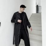 Fashion Long Black Duster Cardigan Black Windbreaker Mens Trench Coat