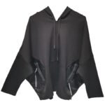 Bat Sleeve Jacket Men's Loose Jacket Dark Black Leather Pocket Pullover Hoodies