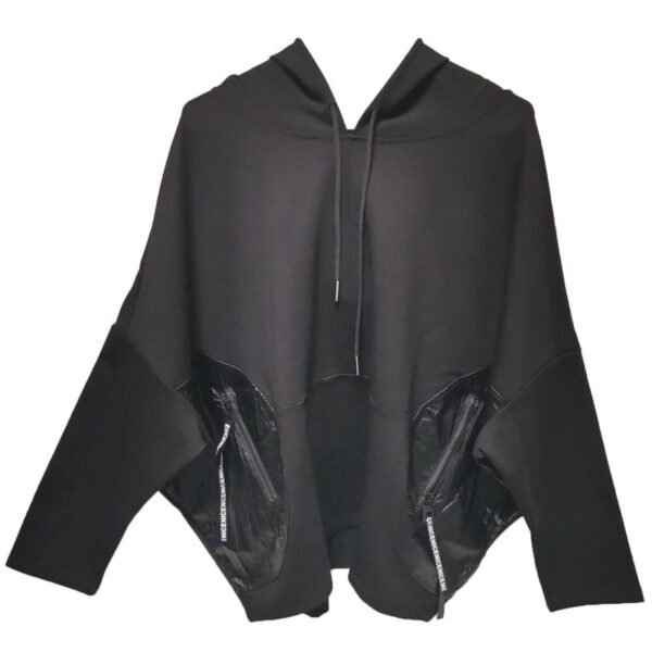 Bat Sleeve Jacket Men's Loose Jacket Dark Black Leather Pocket Pullover Hoodies