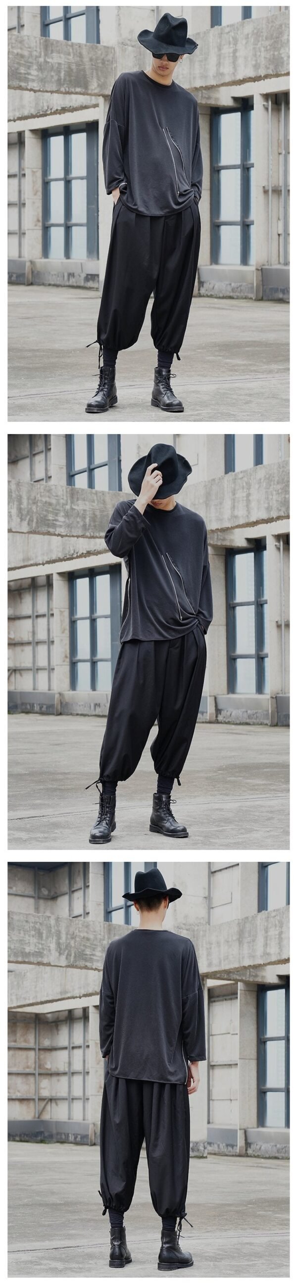 Original Design New Dark Series Yamamoto Yaosi Style Zipper Long Sleeve T-shirt