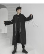 Men's Tide Long Windbreaker Jacket Long Coat Drawstring Jacket