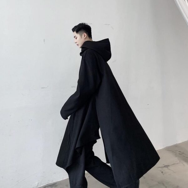 Yohji Yamamoto Dark Mysterious Hooded Cloak Long Black Trench Coat Windbreaker