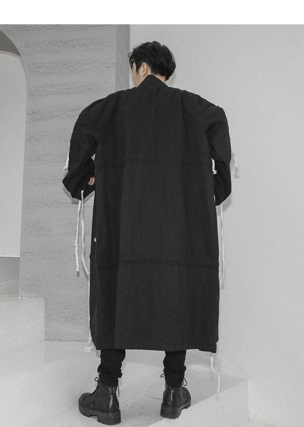 Men's Tide Long Windbreaker Jacket Long Coat Drawstring Jacket