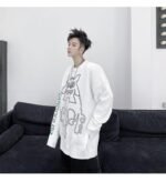 Kk1524 Little Monster Pattern Sleeve Letter Print Men's Loose Thick Sweater