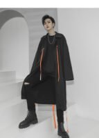 Streetwear Long Black Cardigan Windbreaker Jacket for Men