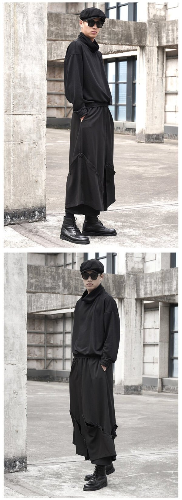 X090P95 Original Design Dark Black Mountain Yoji Style Loose Double Wide-leg Cropped Culottes