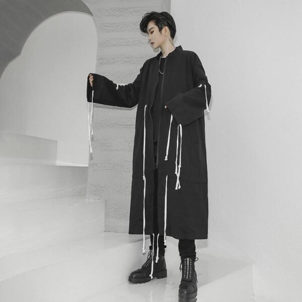 Men's Tide Long Windbreaker Jacket Long Coat Drawstring Jacket