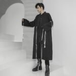 Men's Tide Long Windbreaker Jacket Long Coat Drawstring Jacket