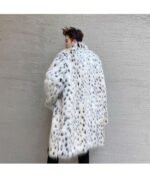 F425P185 Winter Long Windbreaker Hair High End Men and Women Stand Collar Leopard Print Thickened Coat