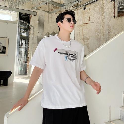 CT105-P65 Pin Printed Casual Loose T-shirt