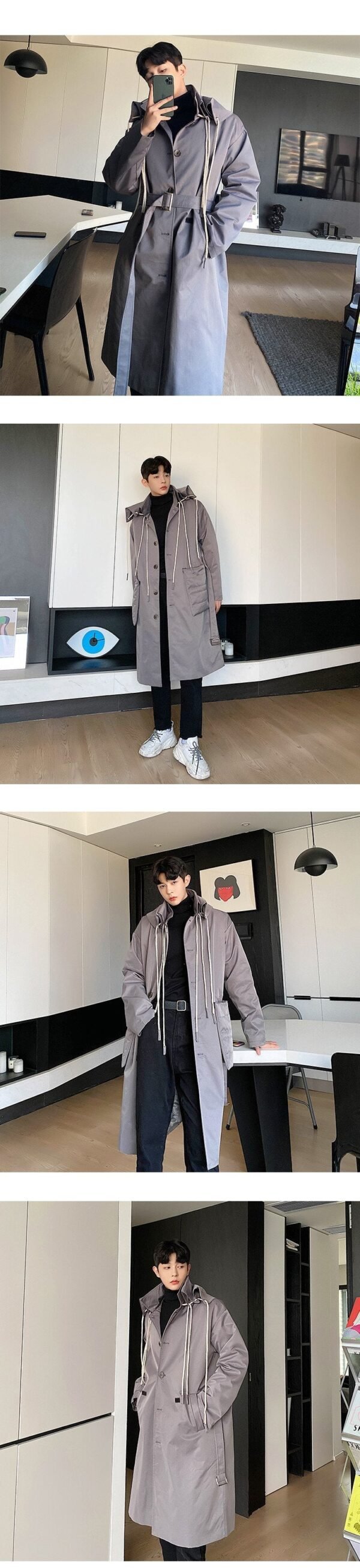 K18-P195 Personalized Design Multi-layer Foldable Cap Long Coat