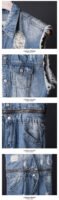 Hip-hop Denim Jacket Men's Summer Trim Light Wash Hole Denim Waistcoat Man