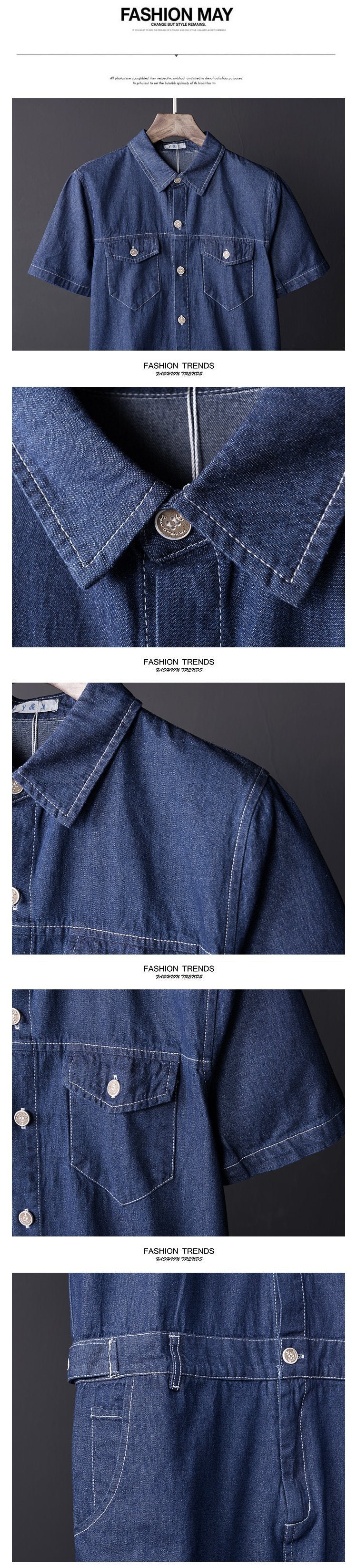 Men's Deep Blue Black Short-sleeved Suit Couples Remove Denim Jacket Shorts