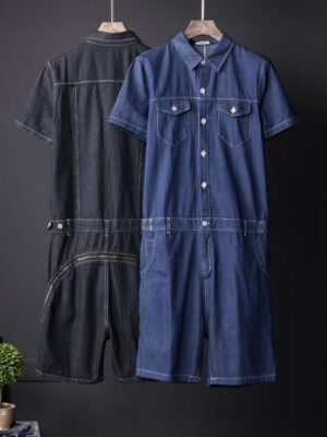 Men's Deep Blue Black Short-sleeved Suit Couples Remove Denim Jacket Shorts