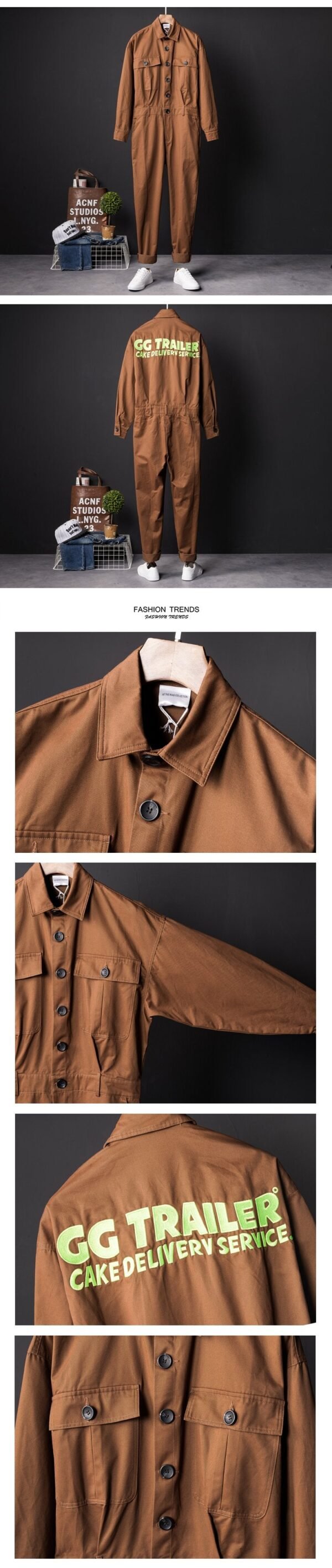 One-piece Jacket Suit Motorcycle Alphabet Embroidery Work Clothes Jumpsuit