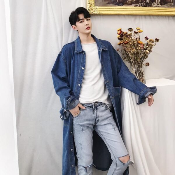 Korean Fashion Denim Trench Coat Trench Long Jean Jacket