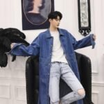 Korean Fashion Denim Trench Coat Trench Long Jean Jacket