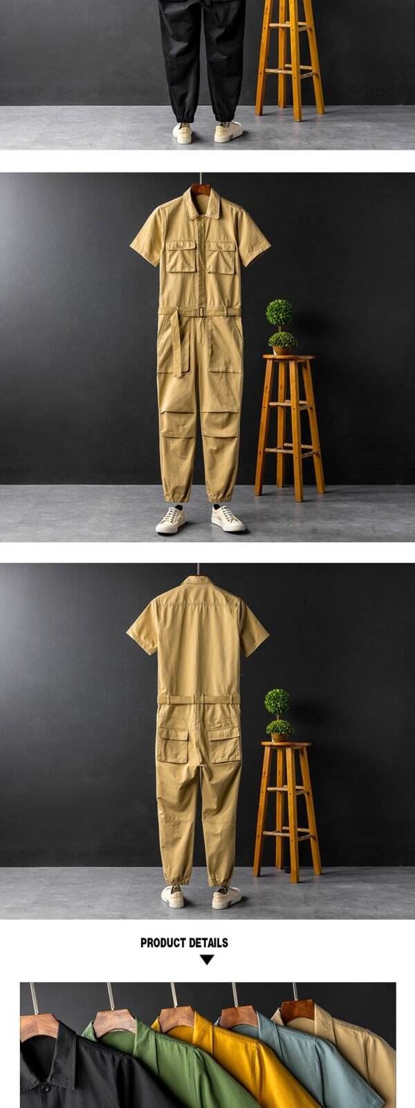 Summer Fashion Men's Short Sleeve One Piece Suit Plus Size Casual Leggings Performance Suit Men's and Women's One Piece Overalls