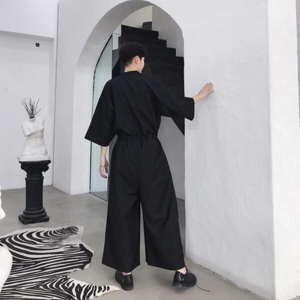 Japanese Streetwear Long Black Sleeve Jumpsuit Casual Jumpsuit for Men