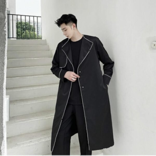 Fashion Long Black Duster Cardigan Black Windbreaker Mens Trench Coat