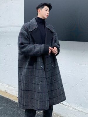 Men's Mid-length Plaid Coat