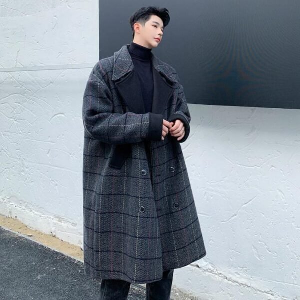 Men's Mid-length Plaid Coat