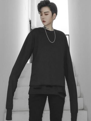 CT317 Dark Long Sleeve Coat Loose T-shirt