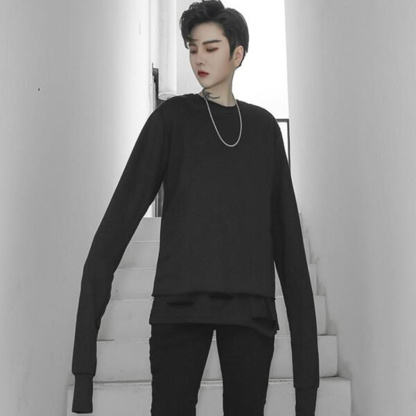 CT317 Dark Long Sleeve Coat Loose T-shirt