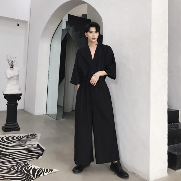 Japanese Streetwear Long Black Sleeve Jumpsuit Casual Jumpsuit for Men