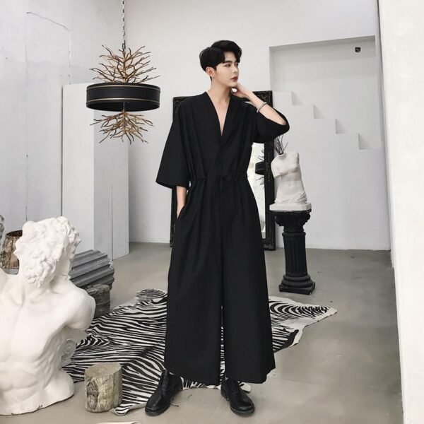 Japanese Streetwear Long Black Sleeve Jumpsuit Casual Jumpsuit for Men