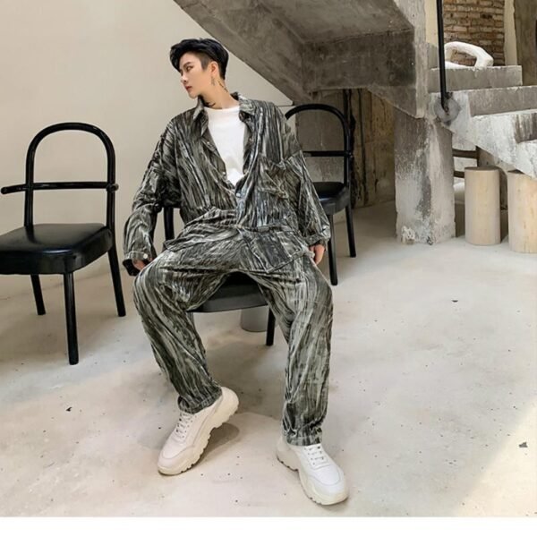 Street Fashion Velvet Suit Green Velvet Pant Suit Mens